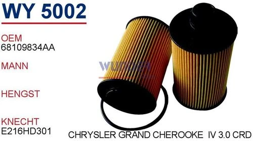 Wunder WY5002 YAĞ FİLTRESİ - CHRSYLER GRAND CHEROKEE IV - 3.0 CRD - 1