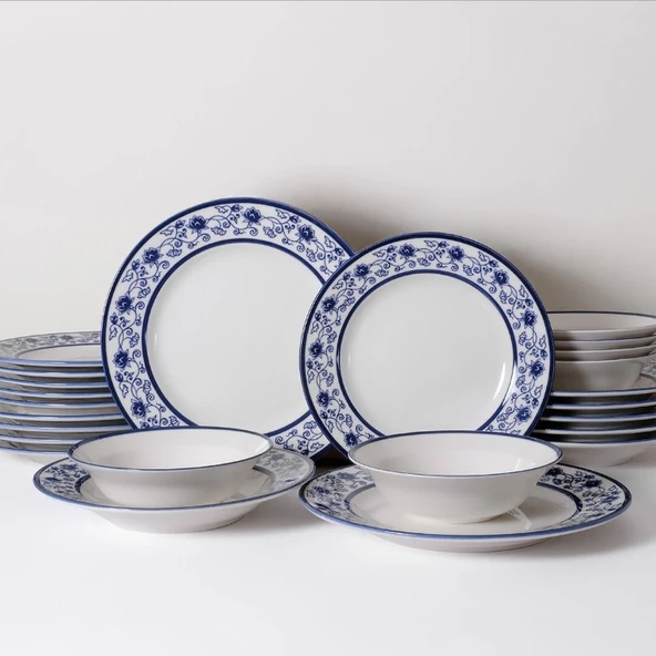 Güral Porselen Yonca 24 Parça Yemek Takımı Koyu Mavi 4832 - 4