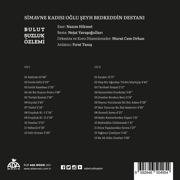 BULUTSUZLUK ÖZLEMİ - BEDREDDİN (2 CD) - 2