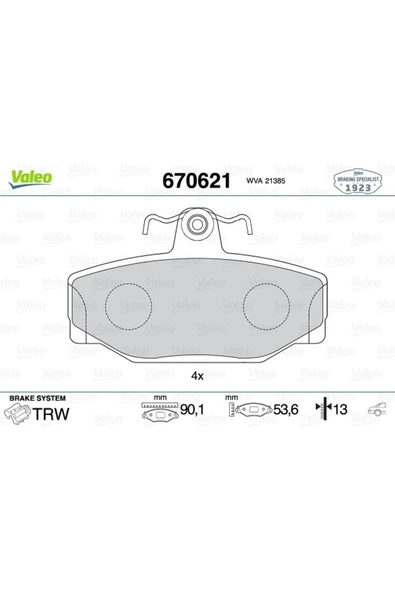 Valeo 670621 ARKA BALATA VOLVO V70 2.0T 2.3 2.5 97-3.00 XC70 2.4T 97-9.02 S70 98-99 740 760 780 940 S90 V90 ürün görseli 1