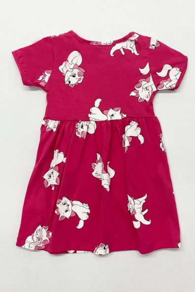 KIZ ÇOCUK ELBİSE FIRFIRLI KEDİCİK BASKILI B36 - Resim 3