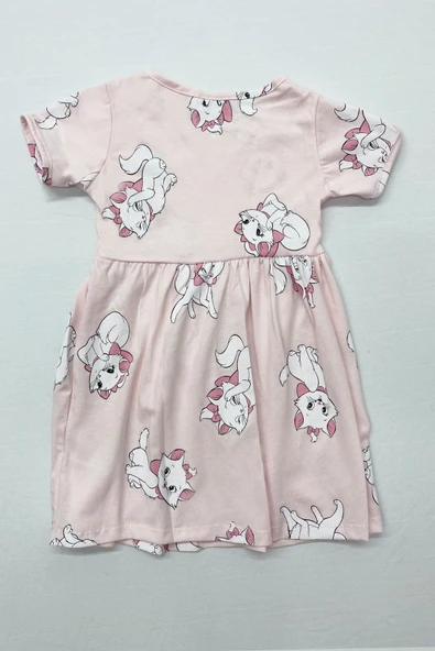 KIZ ÇOCUK ELBİSE FIRFIRLI KEDİCİK BASKILI B36 - Resim 6