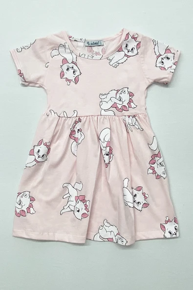 KIZ ÇOCUK ELBİSE FIRFIRLI KEDİCİK BASKILI B36 - Resim 5