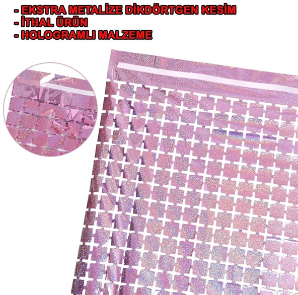Nessiworld  Ekstra Metalize Rose Gold Renk Disko Dikdörtgen Kesim Kapı Perdesi Dekorasyon 1x2 Metre - Resim 5