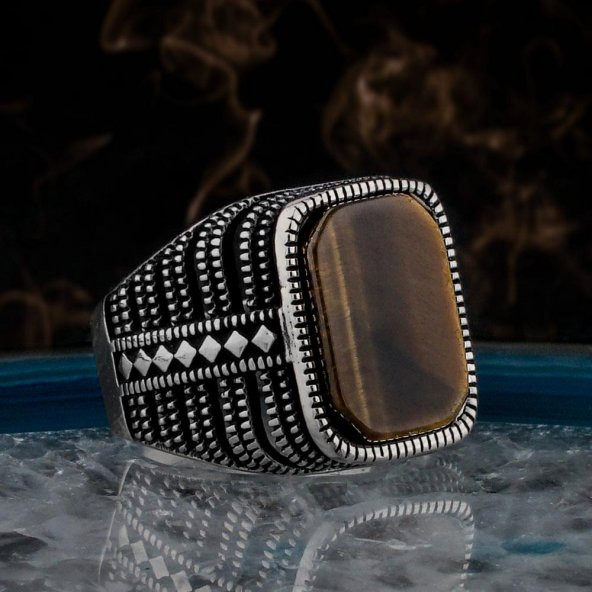 Kaplangözü Taşlı 925 Ayar Gümüş Erkek Yüzük ürün görseli 1