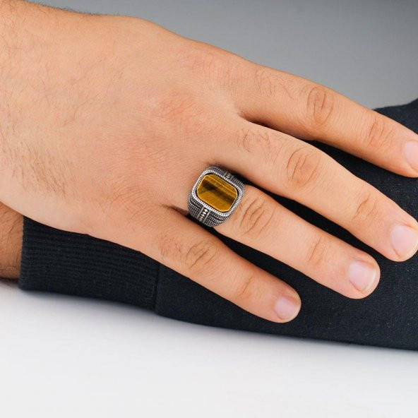 Kaplangözü Taşlı 925 Ayar Gümüş Erkek Yüzük - Resim 2