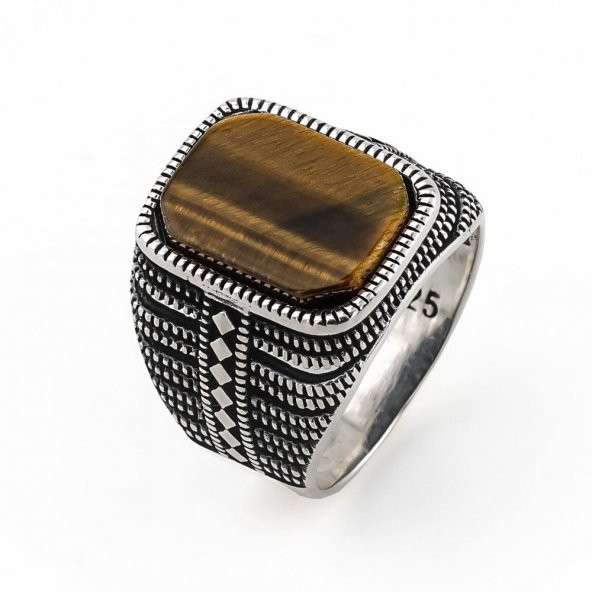 Kaplangözü Taşlı 925 Ayar Gümüş Erkek Yüzük - Resim 3