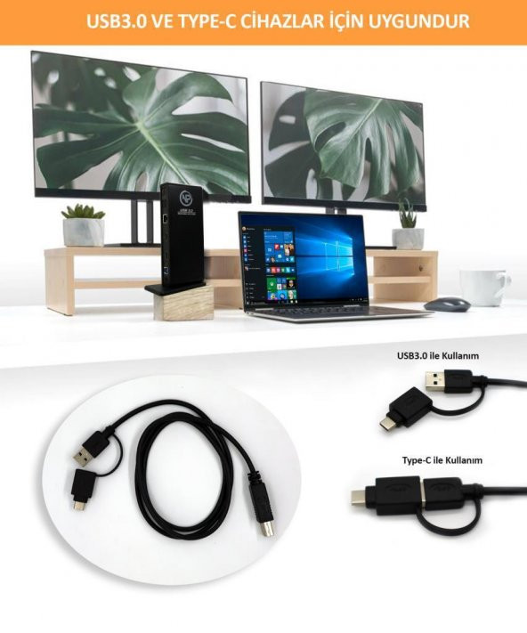 NPO TCD-102 MacOS/Windows 4k 60hz 2xHDMI 4xUSB2.0 2xUSB3.1 1xTypeB 2x3,5mm Gigabit Docking Station (Silinecek) - 9