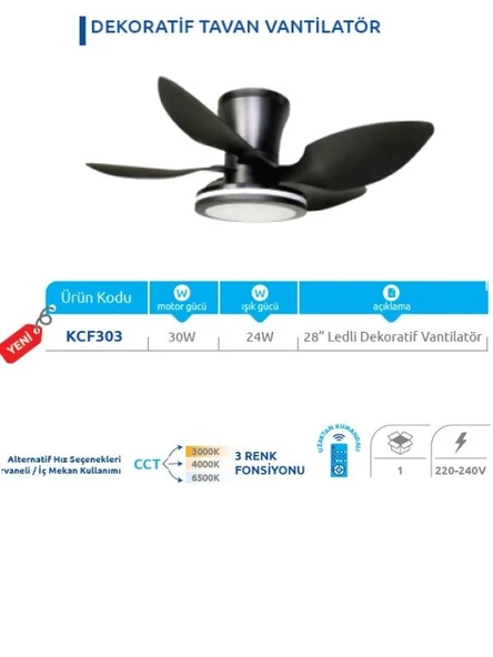 VANTİ KCF303 UZAKTAN KUMANDALI DEKORATİF TAVAN VANTİLATÖR - 2