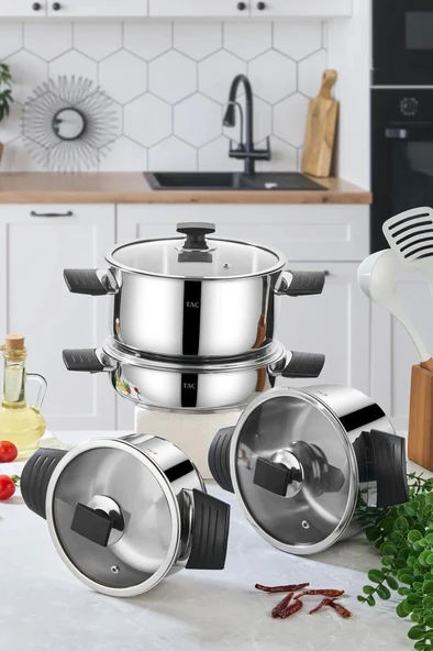 Taç Bengü Pro 8 Parça Çelik Tencere Seti Bakalit Sap -8092