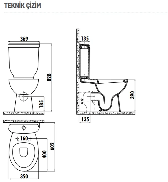 Creavit Sedef Duvara Dayalı Klozet Rezervuar 60 cm Beyaz SD318 - 2