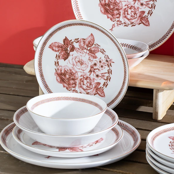 Perotti Danish Altın yaldızlı Stoneware Yemek Takımı 27 Parça 6 Kişilik Yemek Seti - 3