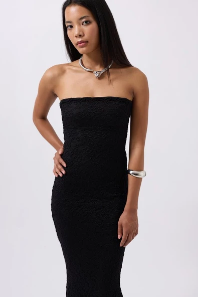 Straplez Dantel Maxi Elbise - 1