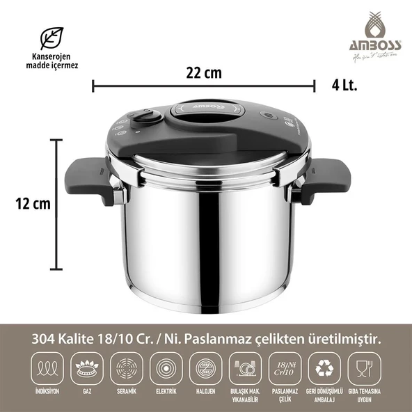 Amboss ENİ-8668 Enio Matik 22 cm 4 lt Düdüklü Tencere