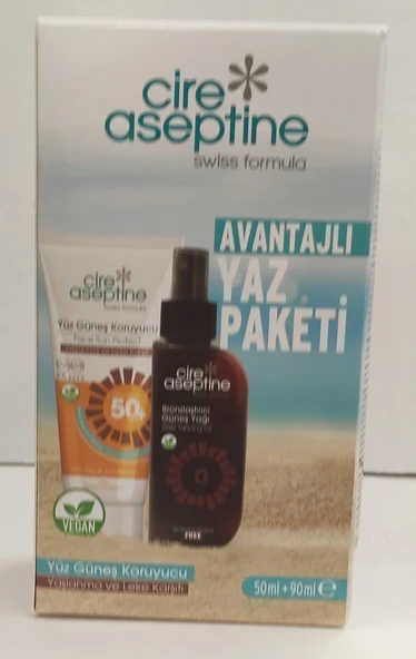 CİRE ASEPTİNE YAZ PAKETİ YÜZ GÜNEŞ KORUYUCU 50+SPF 50ML+BRONZLAŞTIRICI  90ML ürün görseli 1