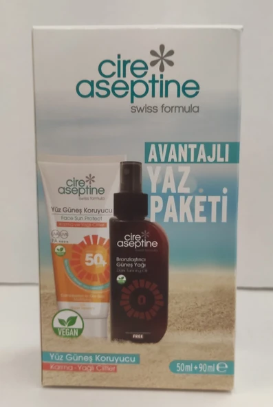 CİRE ASEPTİNE YAZ PAKETİ YÜZ GÜNEŞ KORUYUCU 50+SPF 50ML+BRONZLAŞTIRICI  90ML - 1