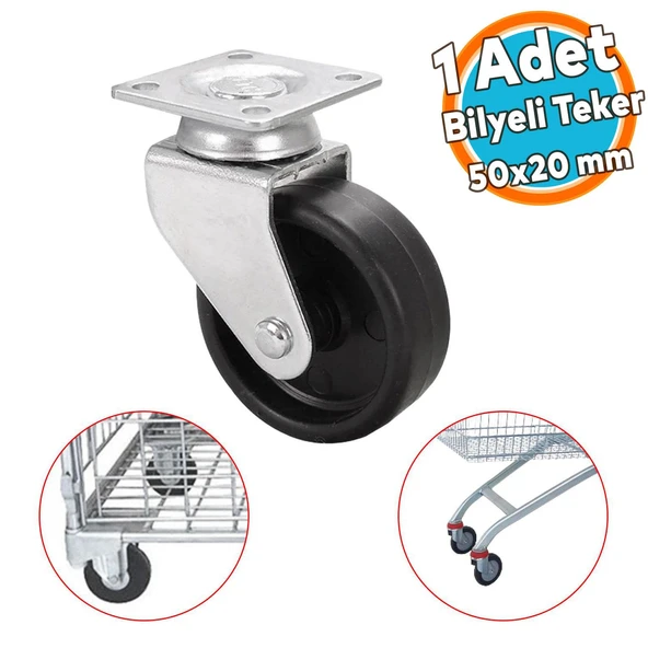 Ofis Koltuk Tekeri Vidalı Yük Taşıma Mobilya Alışveriş Sepeti Tablalı Teker 50 MM x 20 mm Siyah