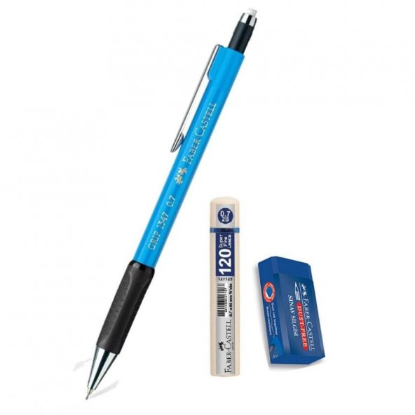 Uçlu Kalem Açık Mavi 0.7 Grip 1347 Faber 120 li Uç ve Sınav Silgisi Versatil Uçlu Kalem 0,7 1 Adet