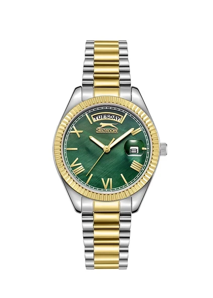 Slazenger SL.09.2338.4.08 Quartz Çelik Altın/Gri Yeşil Kadran 34 mm Kadın Kol Saati