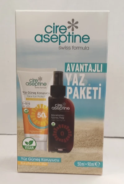CİRE ASEPTİNE YAZ PAKETİ YÜZ GÜNEŞ KORUYUCU 50+SPF 50ML+BRONZLAŞTIRICI  90ML ürün görseli 1