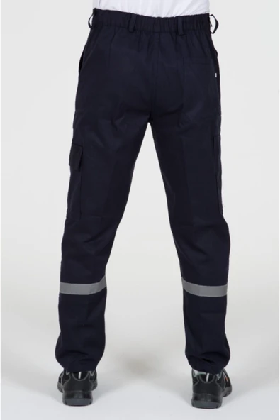 Kurumsal Ekip Lacivert Pamuk  Gabardin Reflektörlü Komando Cepli İş Pantolonu - Resim 2