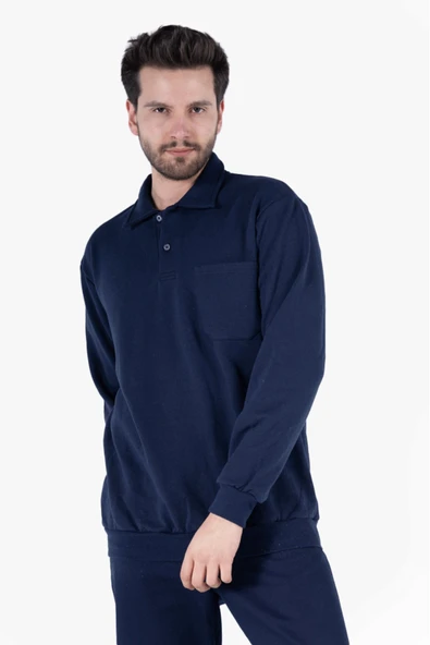 Yıldırımlar Giyim İki Iplik Polo Yaka Cepli Sweatshirt - 1