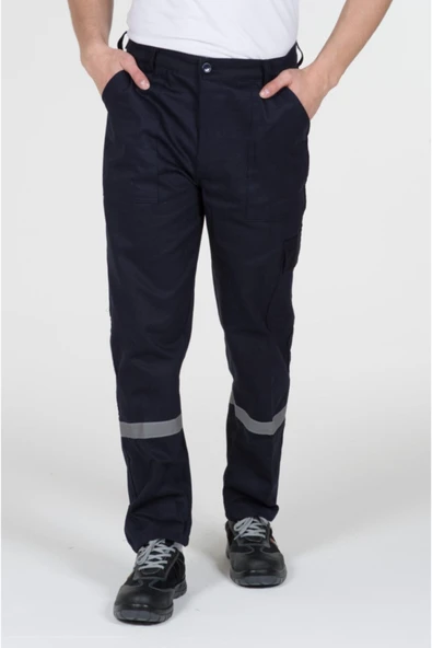 Kurumsal Ekip Lacivert Pamuk  Gabardin Reflektörlü Komando Cepli İş Pantolonu - Resim 3