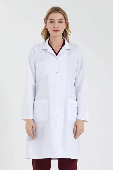 Feliplini Kadın Klasik Yaka Uzun Boy Beyaz Öğretmen Ve Doktor Önlüğü - 2