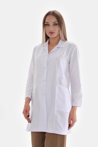 AZİM Gömlek Yaka Orta Boy Özel Kesim Beyaz Önlük Kadın Doktor Öğretmen Hemşire Öğrenci Laboratuvar Önlüğü