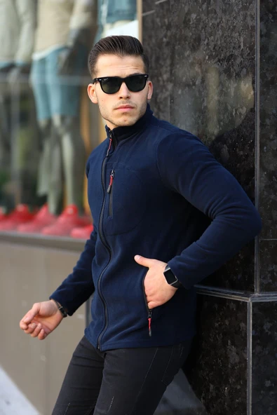 Alvora Lacivert Shoftsell Erkek Polar Standart Kalıp Tam Fermuarlı 3 Çepli Erkek Hırka Outdoor - 3