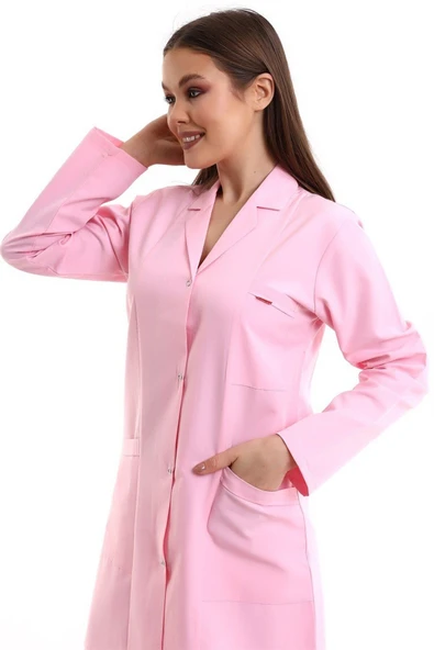 Bilenn Tekstil Doktor Öğretmen Kadın Önlük Ara Boy Ceket Yaka - 12 Açık Pembe - 6