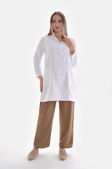 AZİM Gömlek Yaka Orta Boy Özel Kesim Beyaz Önlük Kadın Doktor Öğretmen Hemşire Öğrenci Laboratuvar Önlüğü - 4