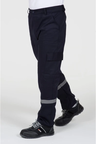 Kurumsal Ekip Lacivert Pamuk  Gabardin Reflektörlü Komando Cepli İş Pantolonu ürün görseli