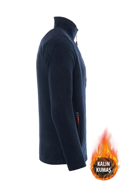 SUVASS CO Champ Erkek Lacivert Polar Tam Fermuarlı 3 Cepli Kalın Outdoor Polar Ceket Tactical Fleece - 5