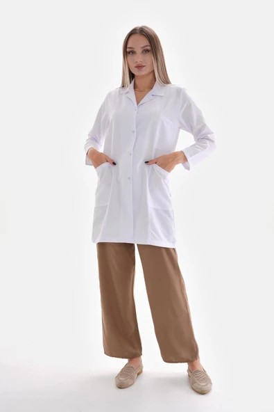 AZİM Gömlek Yaka Orta Boy Özel Kesim Beyaz Önlük Kadın Doktor Öğretmen Hemşire Öğrenci Laboratuvar Önlüğü - 6