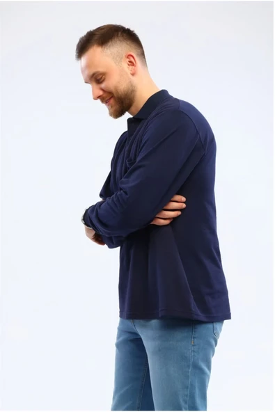 Alcteks Sweatshirt 2 İplik Polo Yaka Lacivert Uzun Kol - 3
