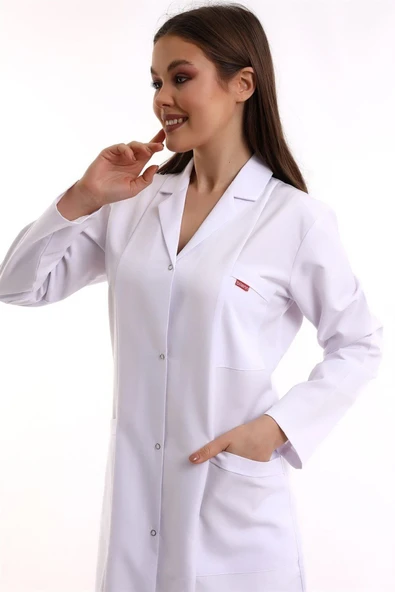 Bilenn Tekstil Doktor Öğretmen Kadın Önlük Uzun Boy Ceket Yaka - 171 Beyaz - Resim 6