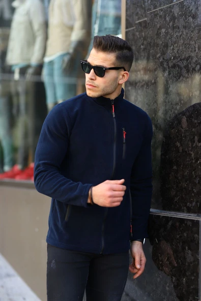 Alvora Lacivert Shoftsell Erkek Polar Standart Kalıp Tam Fermuarlı 3 Çepli Erkek Hırka Outdoor - 4