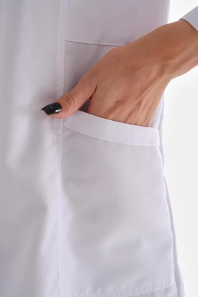 AZİM Gömlek Yaka Orta Boy Özel Kesim Beyaz Önlük Kadın Doktor Öğretmen Hemşire Öğrenci Laboratuvar Önlüğü - 7