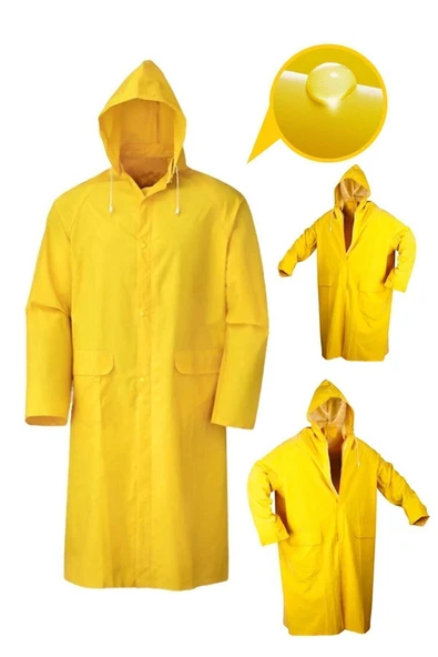 Craftex Profesyonel Yüksek Kalite Pvc Uzun Yağmurluk Pardesu Sarı 0,32 Mıc Xxl - Resim 4