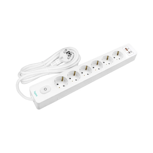 Byes BY80-141 6'lI Anahtarlı USB Hızlı Şarjlı 2m Kablolu Topraklı Priz | 20W PD QC Destekli - 2