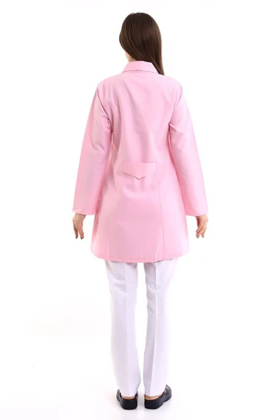 Bilenn Tekstil Doktor Öğretmen Kadın Önlük Ara Boy Ceket Yaka - 12 Açık Pembe - 2
