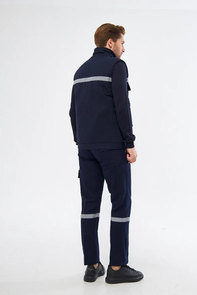 mervem Safety Yelek Pantolon 7/7 Gabardin %100 Pamuk Kapitoneli Reflektörlü Kışlık Lacivert - 7