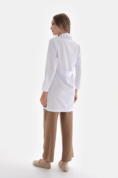 AZİM Gömlek Yaka Orta Boy Özel Kesim Beyaz Önlük Kadın Doktor Öğretmen Hemşire Öğrenci Laboratuvar Önlüğü - 5