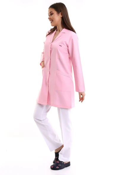 Bilenn Tekstil Doktor Öğretmen Kadın Önlük Ara Boy Ceket Yaka - 12 Açık Pembe - 5