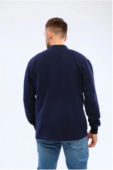 Alcteks Sweatshirt 2 İplik Polo Yaka Lacivert Uzun Kol - 4