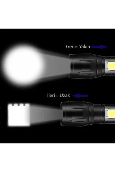 Torka Dayanıklı USB Şarjlı El Feneri Uzun Menzilli Flaşörlü Zoomlu Kamp Deprem Çanta Metal El Feneri - 3