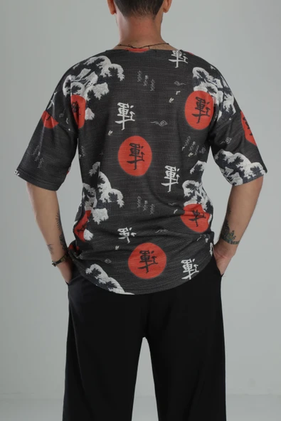 Çin Ağacı Desenli Oversize T-Shirt - 4
