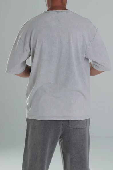 Yıkamalı Gri Oversize T-Shirt - 4