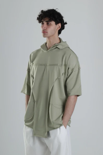 Avangart Yeşil Kapüşonlu T-Shirt - 3